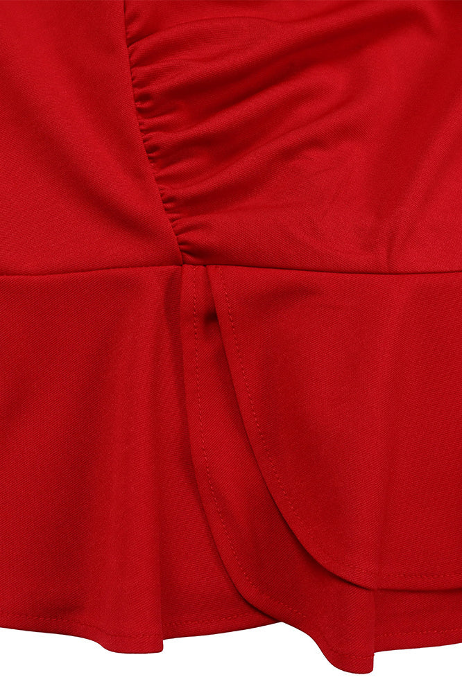 Solid Flounce V Neck Long Sleeve Sets