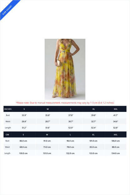 Abstract Chiffon Cutout Backless Maxi Dress