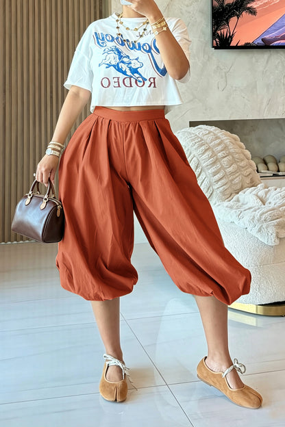 High Waist Pleated Balloon Capri Pants
