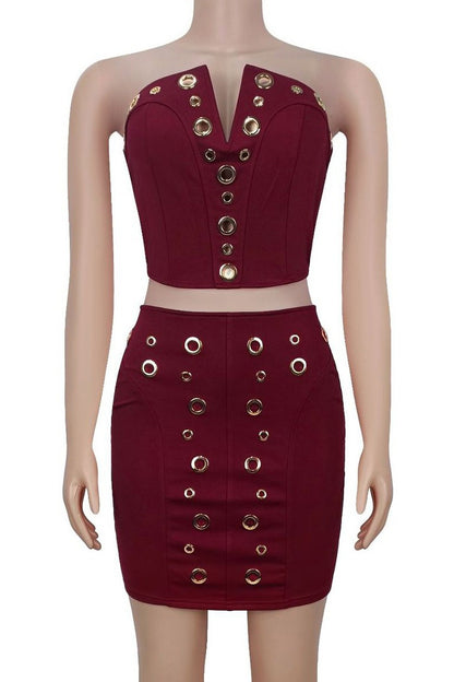 Strapless Eyelet Two Piece Skirt Set
