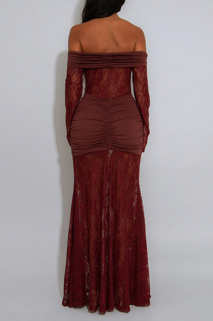 Off Shoulder Lace Maxi Dress