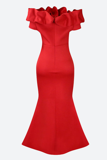 Solid Ruffle Collar Mermaid Dress