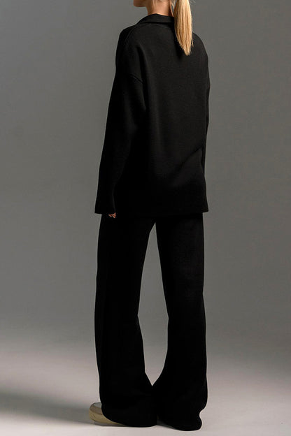 2-Piece Knit Polo & Wide-Leg Lounge Set