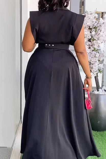 Solid Color Sleeveless Workwear Slit Dress Set