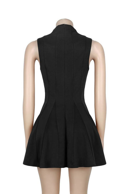 Square Neck Button Front Pleated Mini Dress