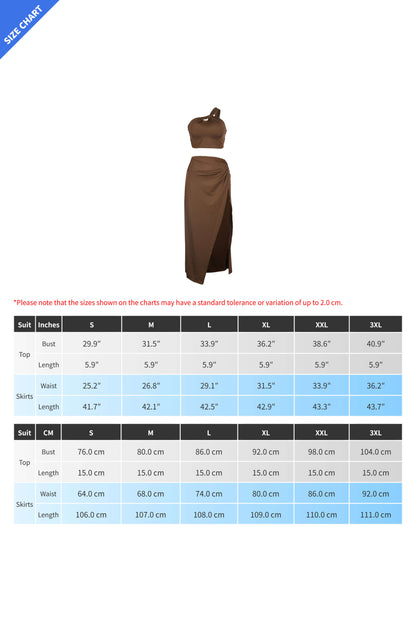 Solid One Shoulder Crop Top and Slit Skirt Set