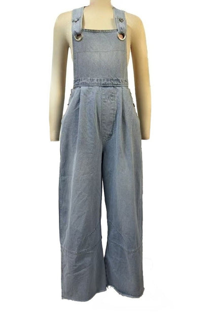 Pleated Wide Leg Denim Overalls