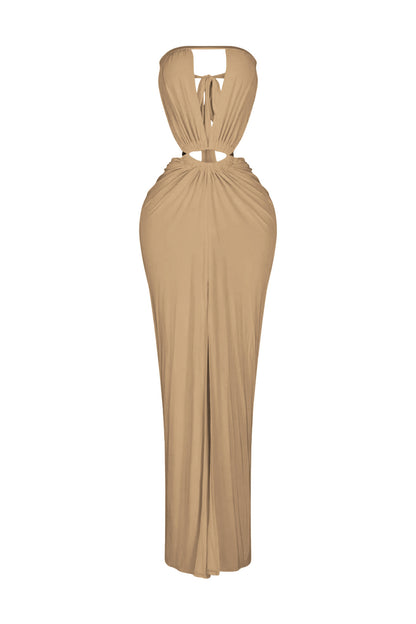 Cutout Ruched High Slit Maxi Dress
