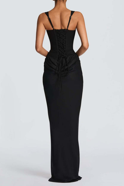Corset Lace-Up Back Draped Maxi Dress