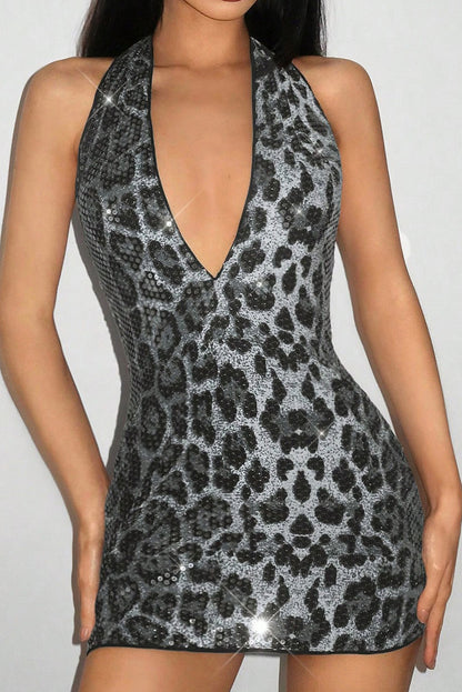 Deep V Backless Mini Dress