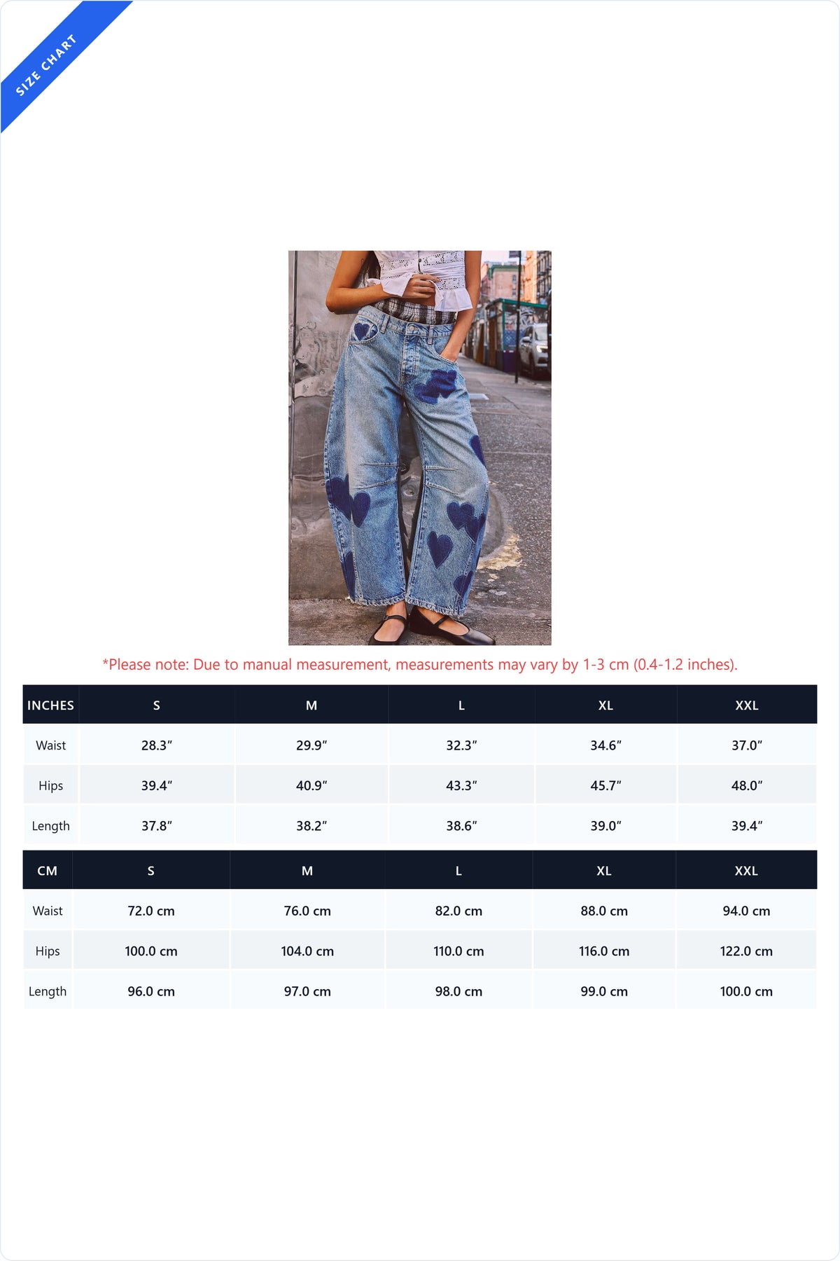 Heart Patch Relaxed Barrel Leg Jeans