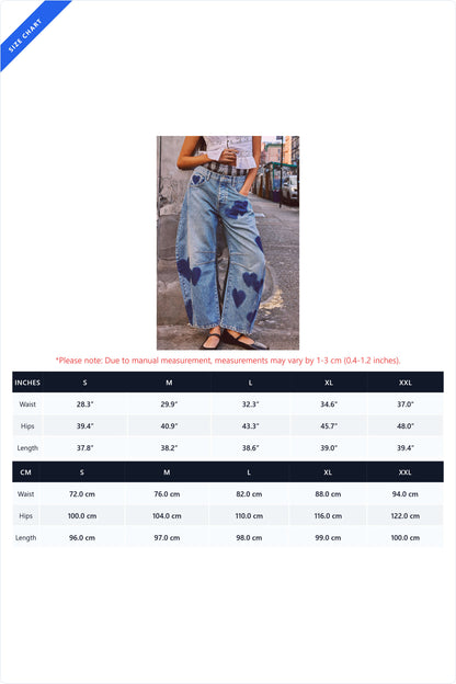 Heart Patch Relaxed Barrel Leg Jeans