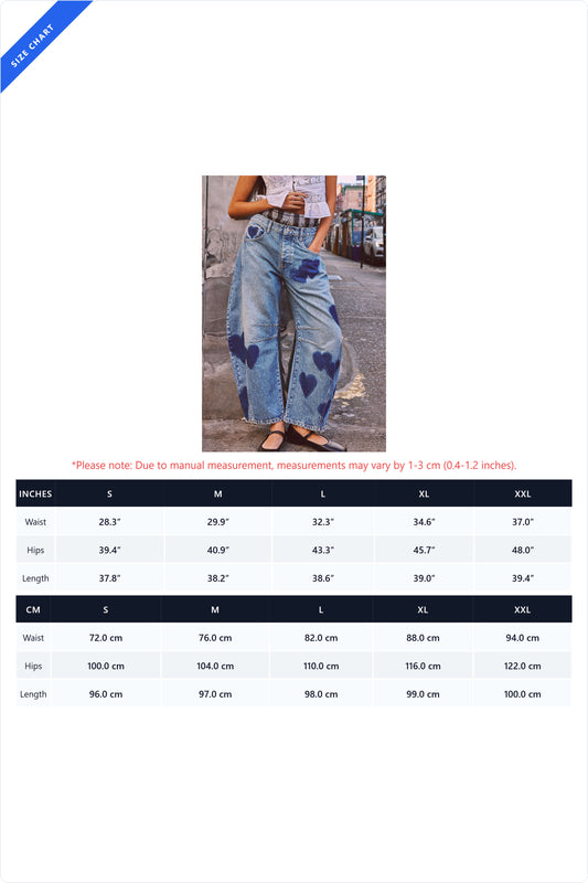 Heart Patch Relaxed Barrel Leg Jeans