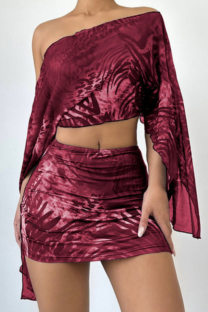 Abstract Sheer 2-Piece Mini Skirt Set