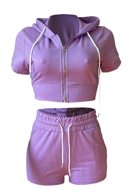 Crop Top Hoodie Short Set