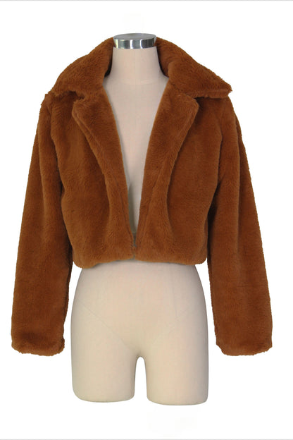 Faux Leather Lapel Short Jacket