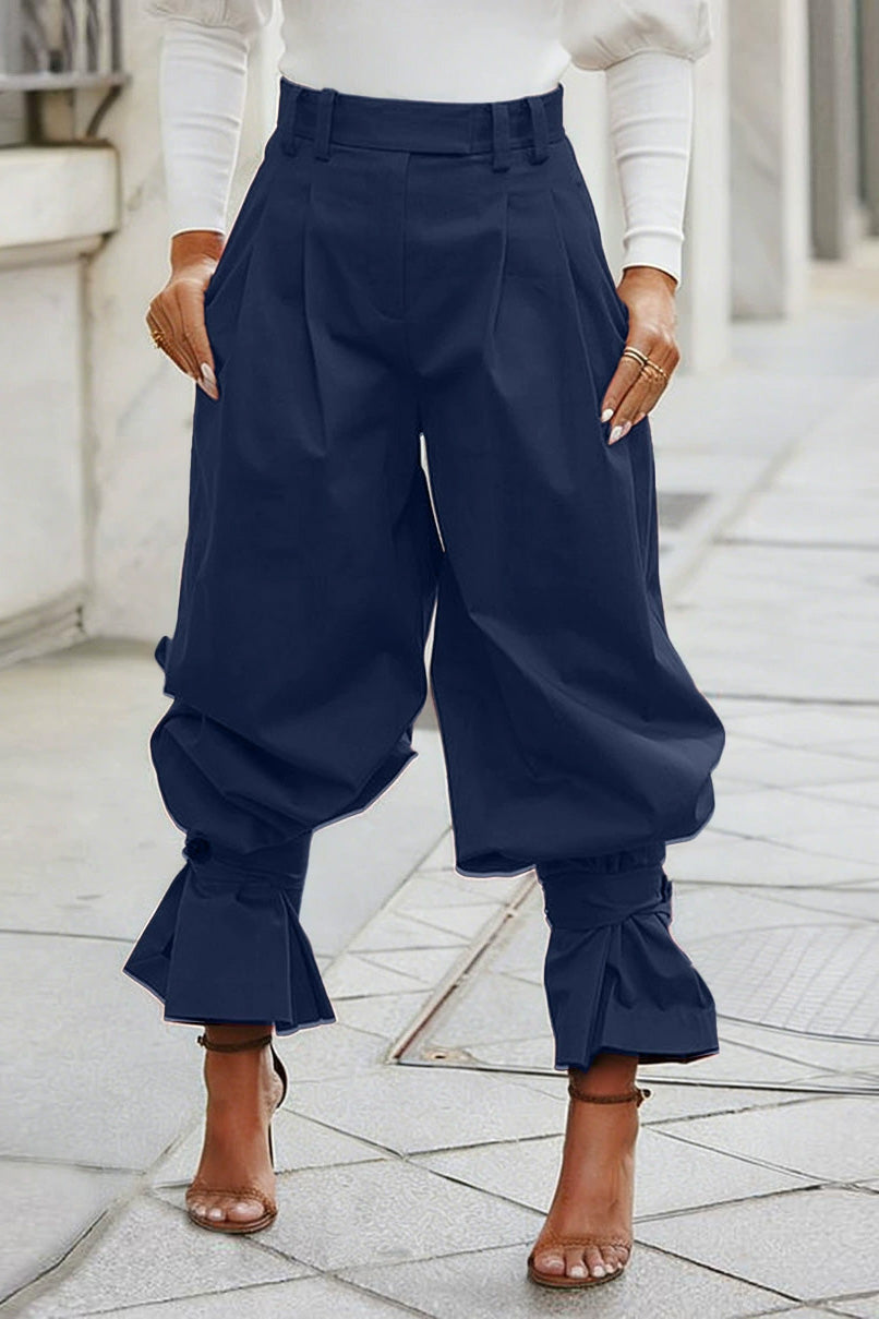 Pleated Ruffle-Cuff Balloon Trousers