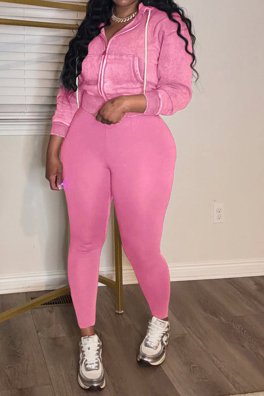 Washed Fleece Hoodie and Yoga Pants Set
