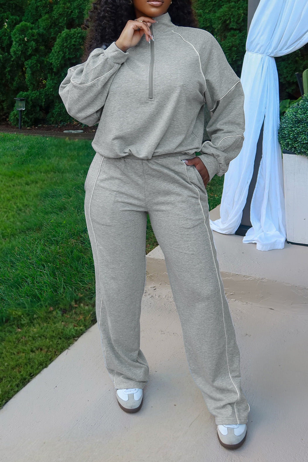 Half-Zip Sweatshirt & Wide Leg Pants Set
