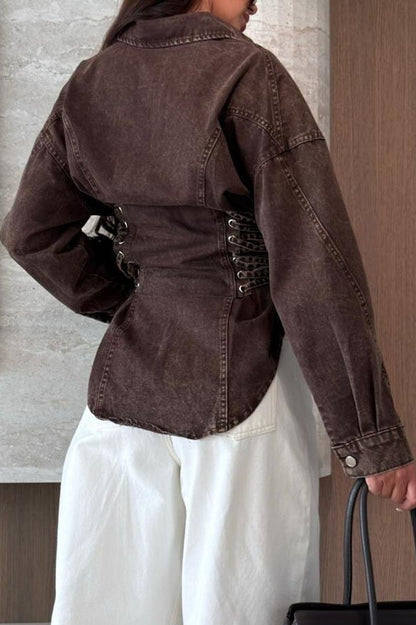 Lace-Up Waist Denim Shirt