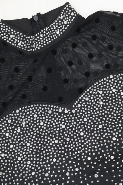 Rhinestone Mesh Sleeve Mermaid Maxi Dress