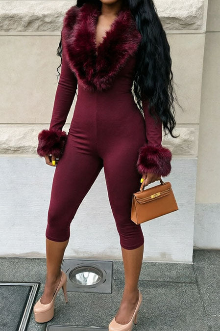 Zebra-Print Plush-Trim Capri Jumpsuit