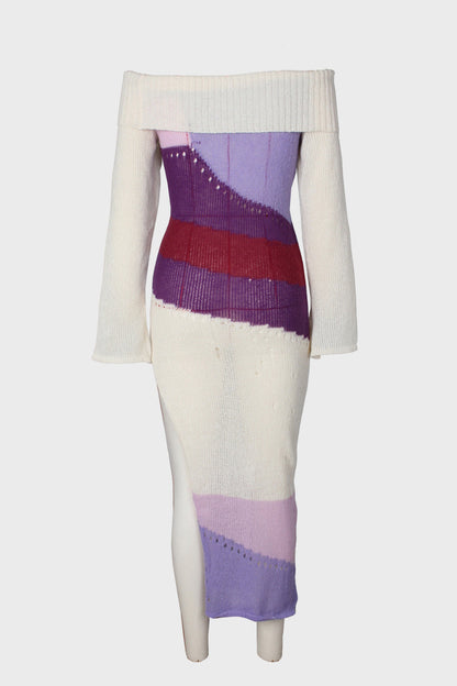 Purple Sheer Knitted Midi Dress