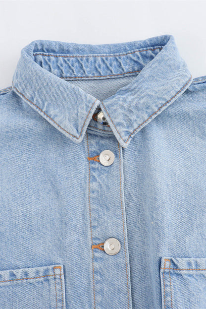 Denim Short Sleeve Romper with Pockets
