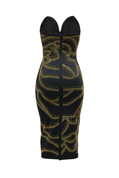 Strapless Rhinestone Bodycon Midi Dress