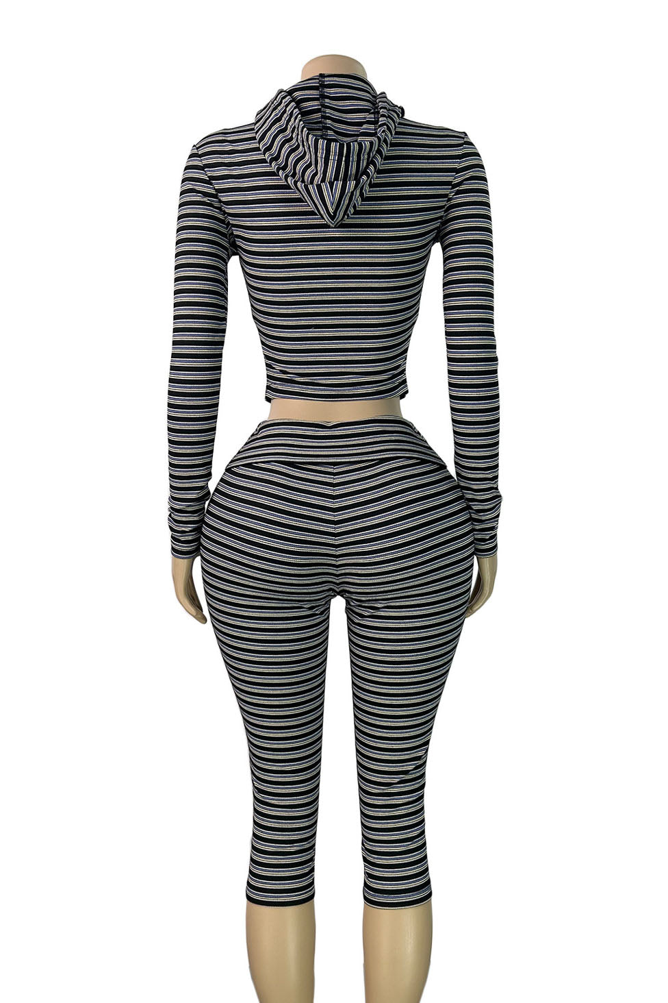 Striped Zip Hoodie & Foldover Capri Pants Set