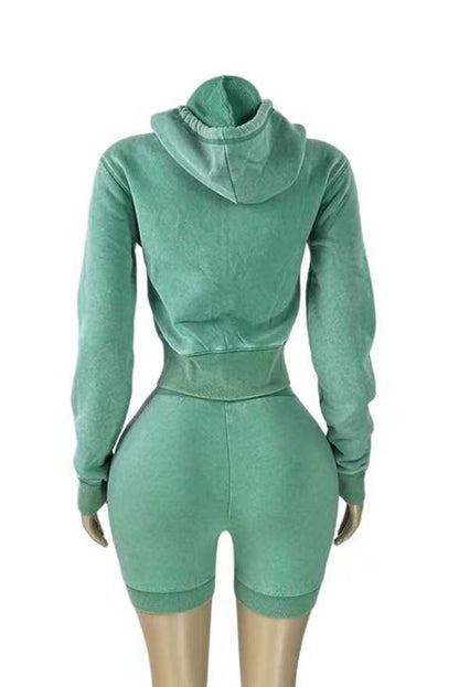 Mineral Wash Zip Hoodie & Shorts Set