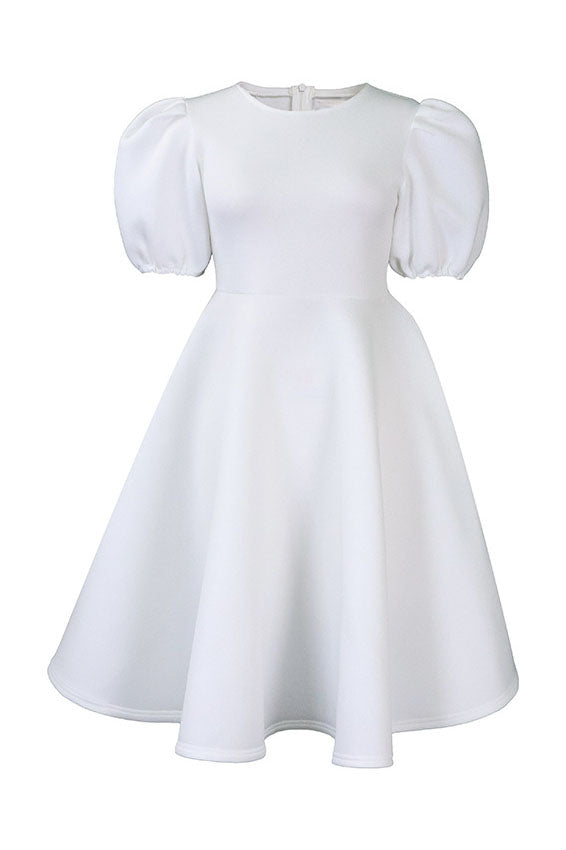 Round Neck Sleeve Slim Waist Swing A-Line Dress