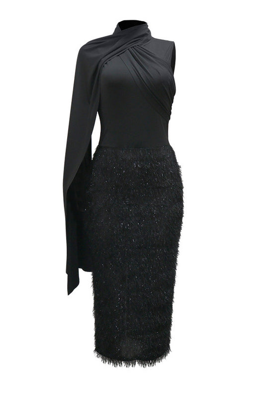 Sleeveless Round Neck Fuzzy Panel Maxi Dress