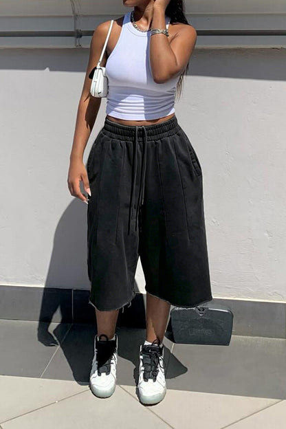 Vintage Wash Raw Hem Baggy Sweat Shorts