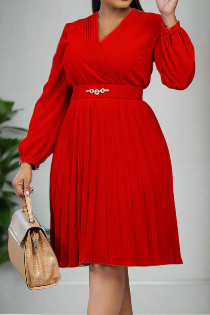 V Neck Long Sleeve Evening Long Dress