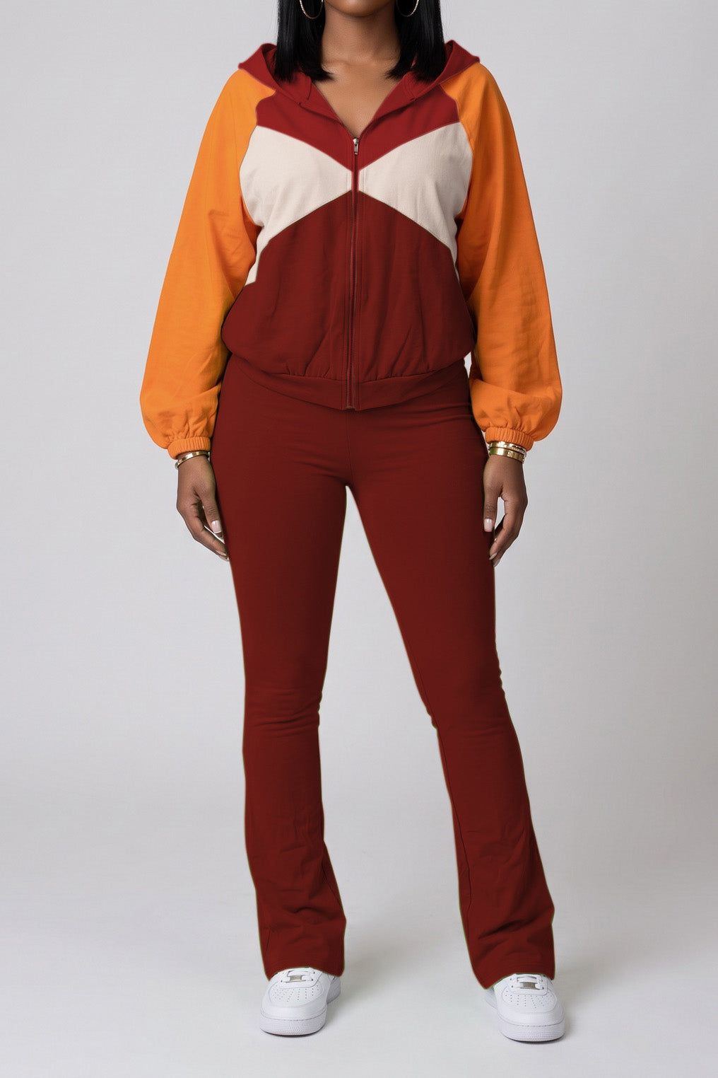 Zip-Front Contrast Panel Track Pants Set