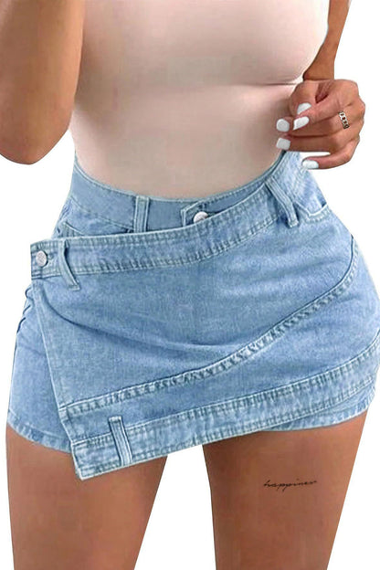 Asymmetrical Wrap Denim Shorts