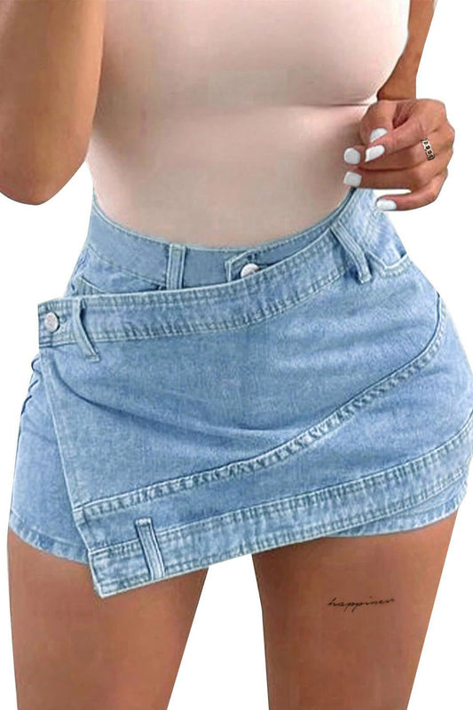 Asymmetrical Wrap Denim Shorts