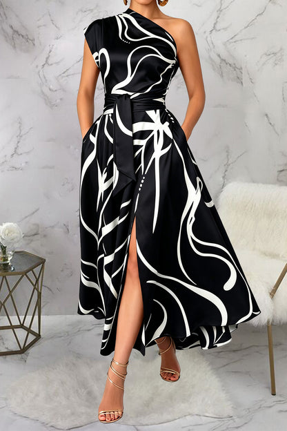 Abstract Asymmetric Maxi Dress