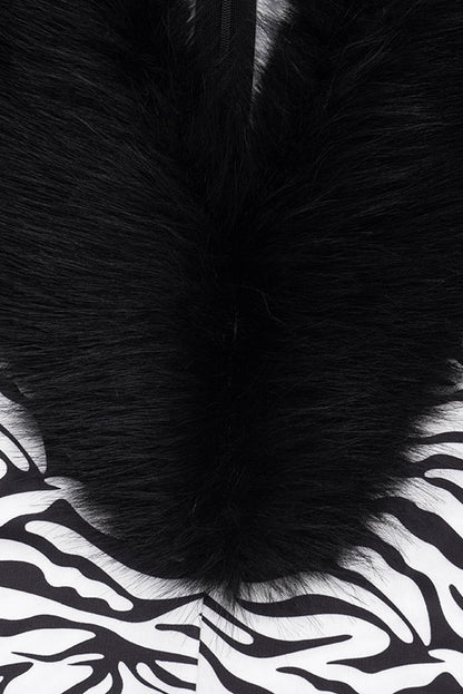 Zebra-Print Plush-Trim Capri Jumpsuit