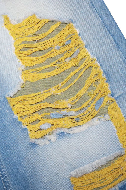 High-Waisted Distressed Wide-Leg Jean