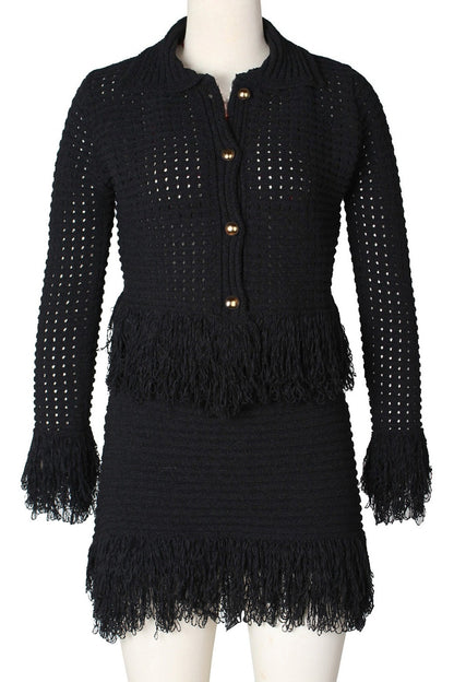 Knitted Fringe Skirt Set