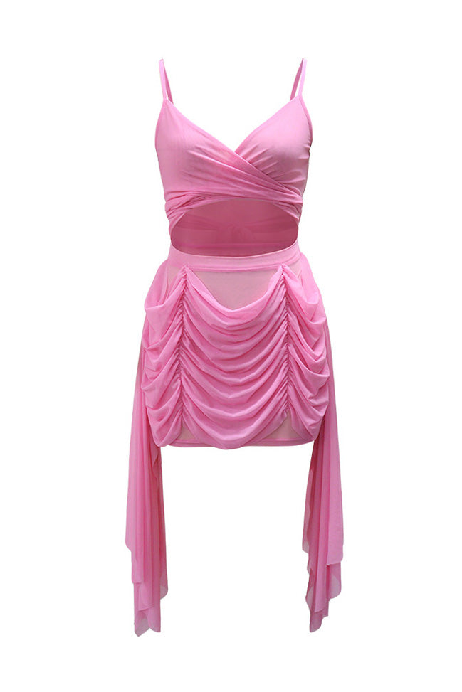 Draped Mesh Cutout Mini Dress
