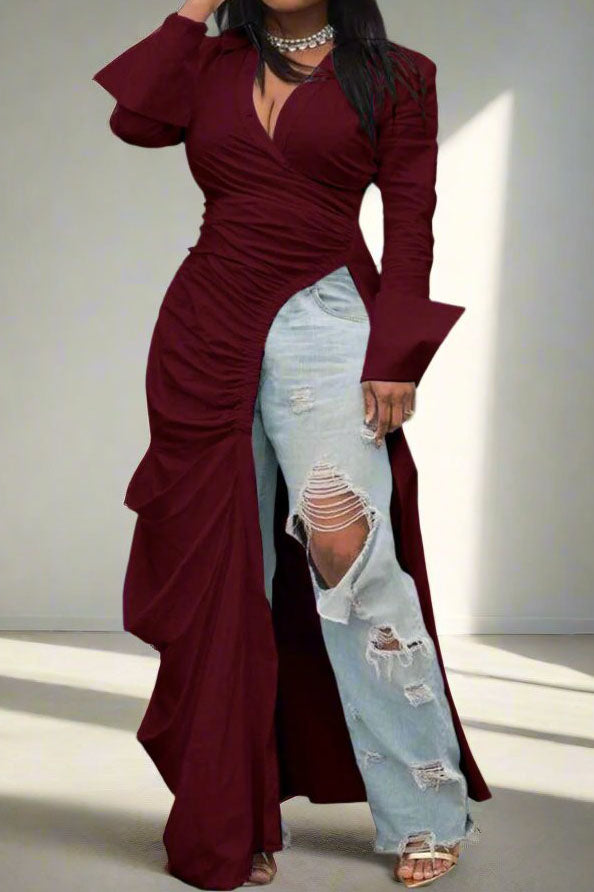 Deep V Side Slit Slim Nightclub Maxi Dress
