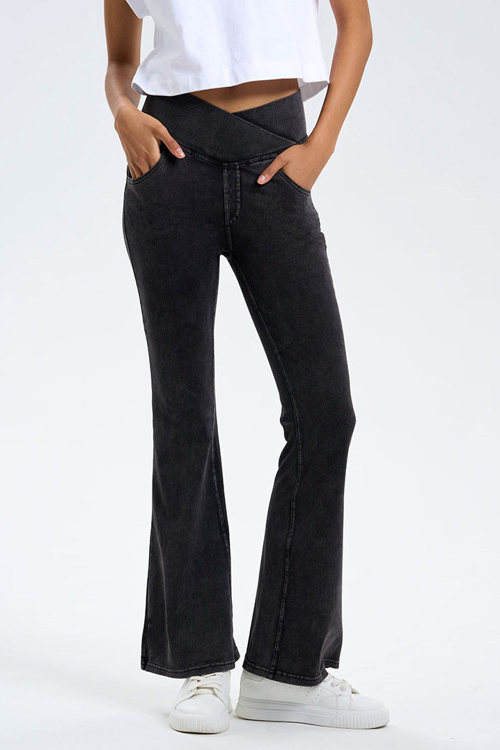 High-Stretch Crossover Flare Yoga Jeans