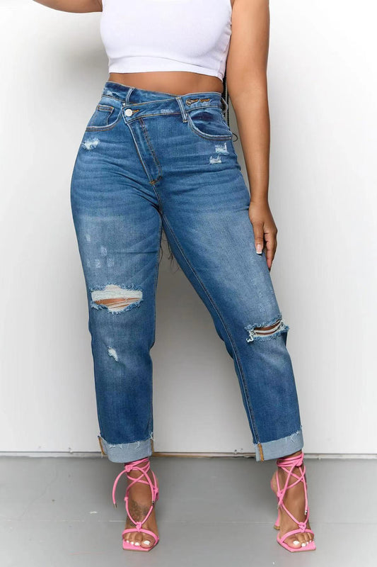 Distressed High Waist Jeans