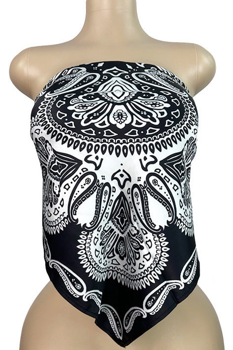 Printed Strapless Scarf Top with Tie Back
