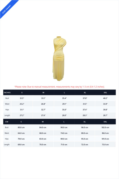 Ruched High Neck Asymmetrical Train Mini Dress