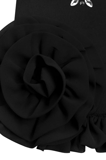Rhinestone 3D Rosette Hem Mini Dress