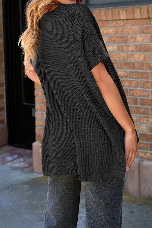 Short Sleeve Side Slit Oversized Sweater